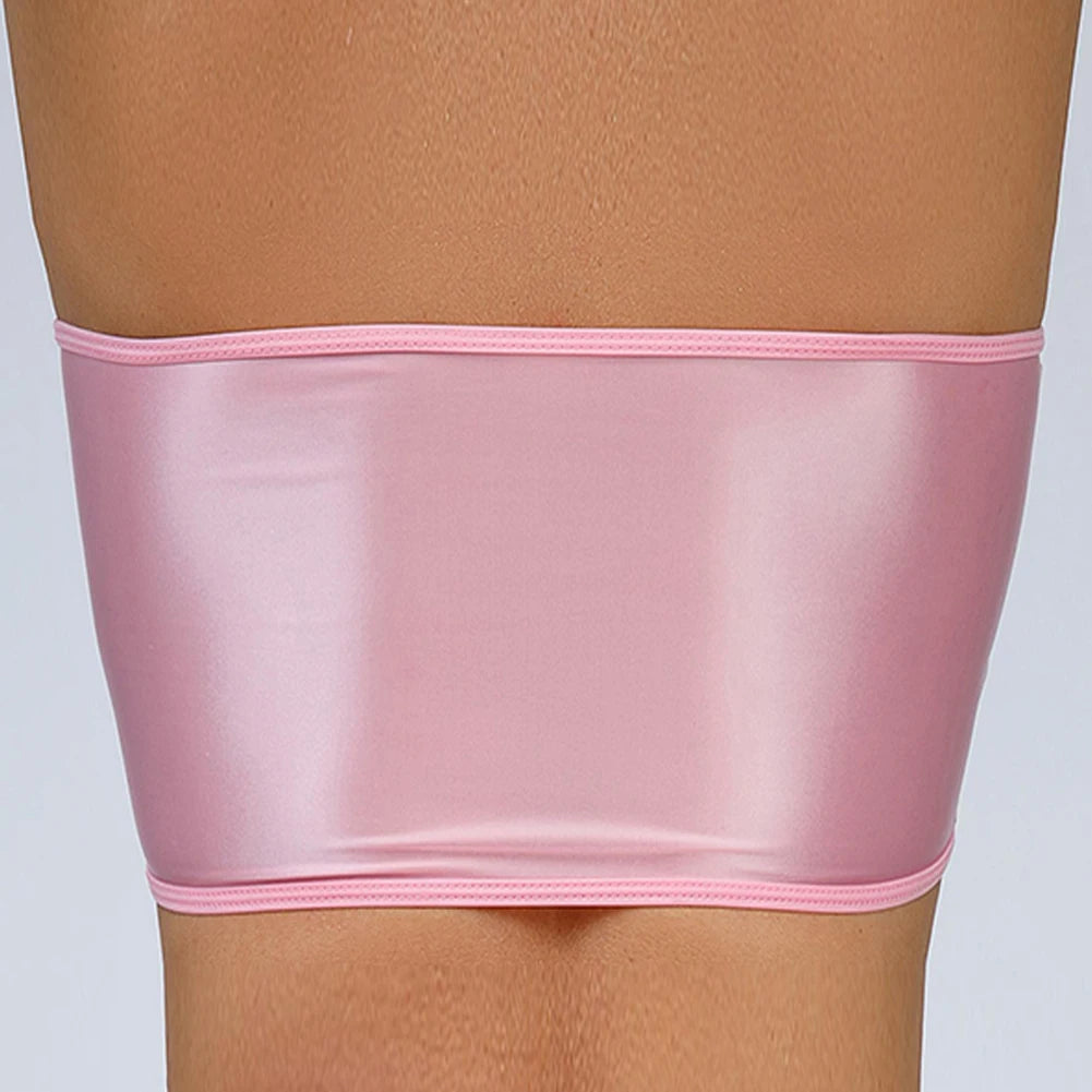 Women Ultra-thin High Elastic Oil Glossy Shiny Strapless Crop Tube Top Bra Tank Top T-Shirt Erotic Solid Female Lingerie Bras