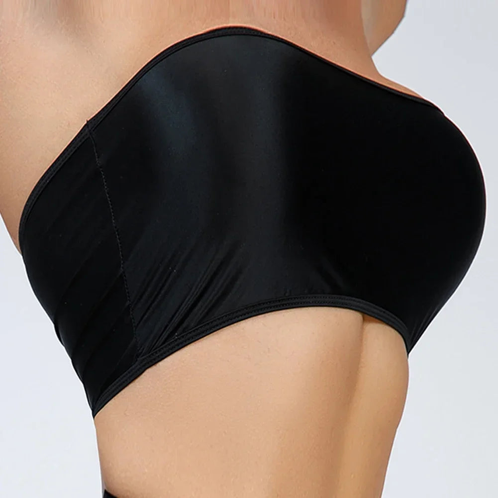 Women Ultra-thin High Elastic Oil Glossy Shiny Strapless Crop Tube Top Bra Tank Top T-Shirt Erotic Solid Female Lingerie Bras
