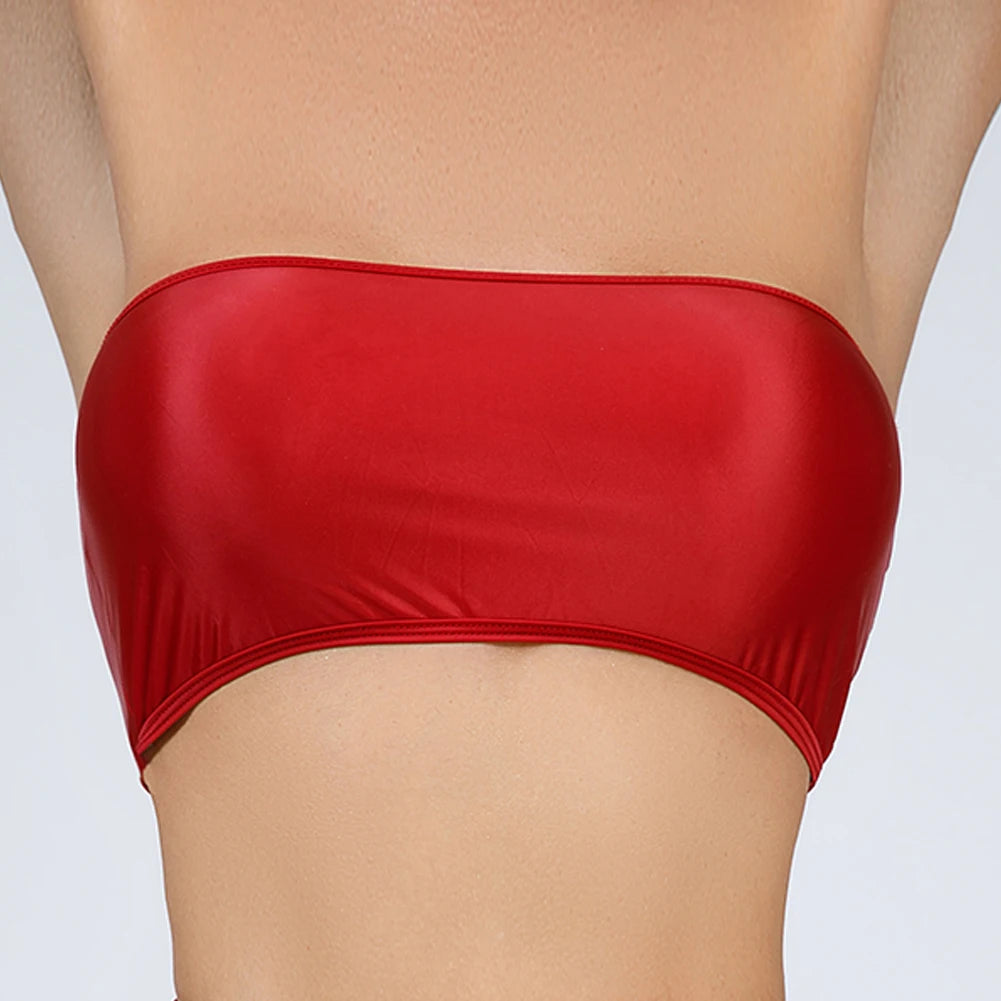 Women Ultra-thin High Elastic Oil Glossy Shiny Strapless Crop Tube Top Bra Tank Top T-Shirt Erotic Solid Female Lingerie Bras