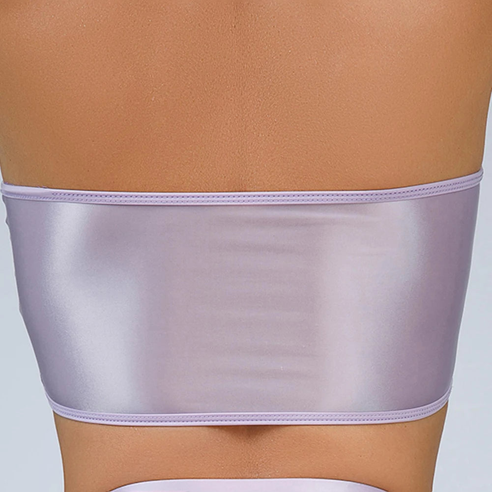 Women Ultra-thin High Elastic Oil Glossy Shiny Strapless Crop Tube Top Bra Tank Top T-Shirt Erotic Solid Female Lingerie Bras
