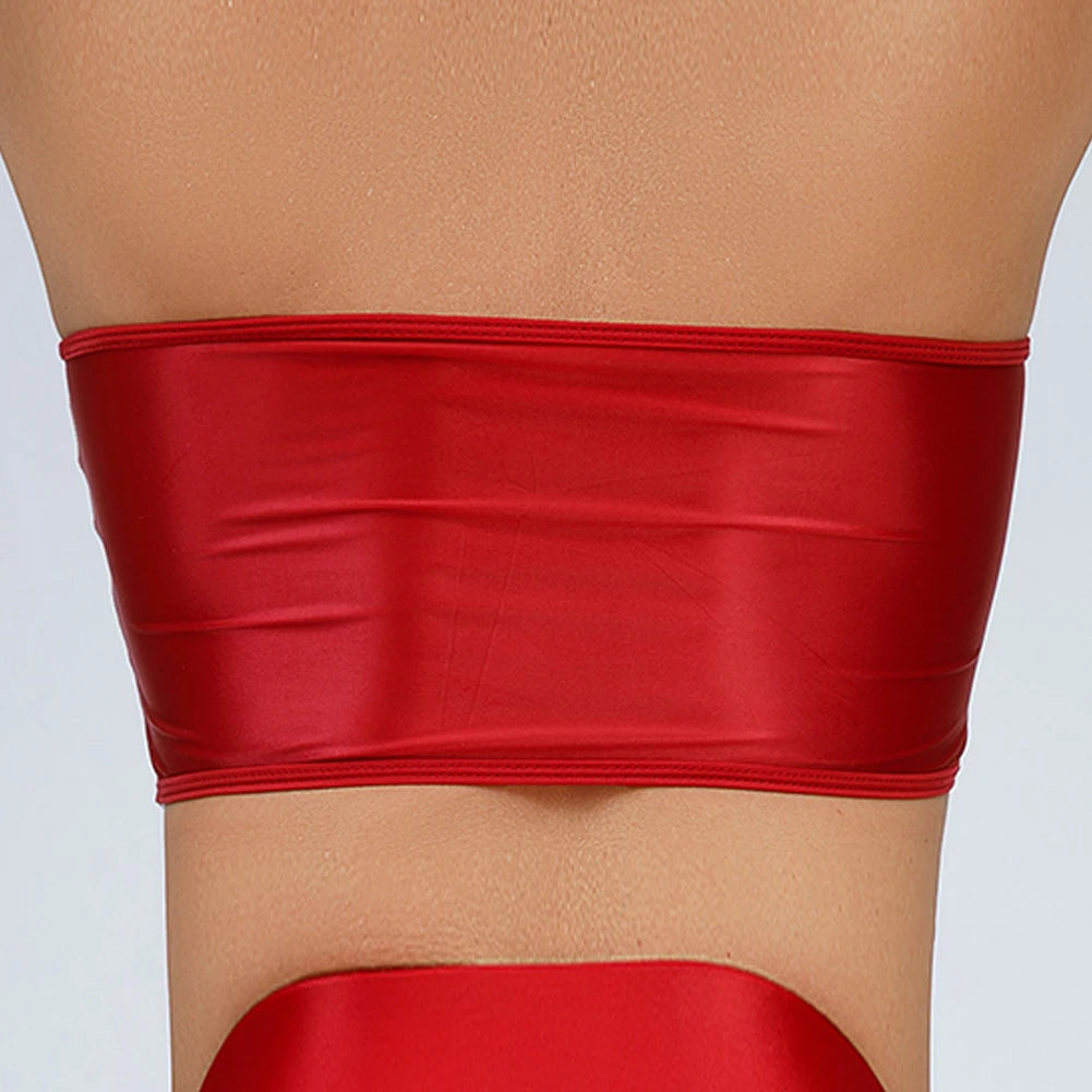 Women Ultra-thin High Elastic Oil Glossy Shiny Strapless Crop Tube Top Bra Tank Top T-Shirt Erotic Solid Female Lingerie Bras