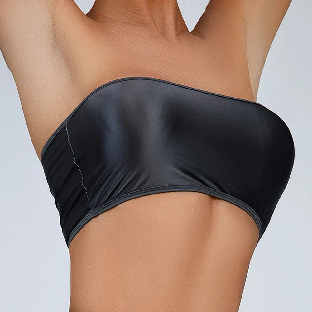 Women Ultra-thin High Elastic Oil Glossy Shiny Strapless Crop Tube Top Bra Tank Top T-Shirt Erotic Solid Female Lingerie Bras