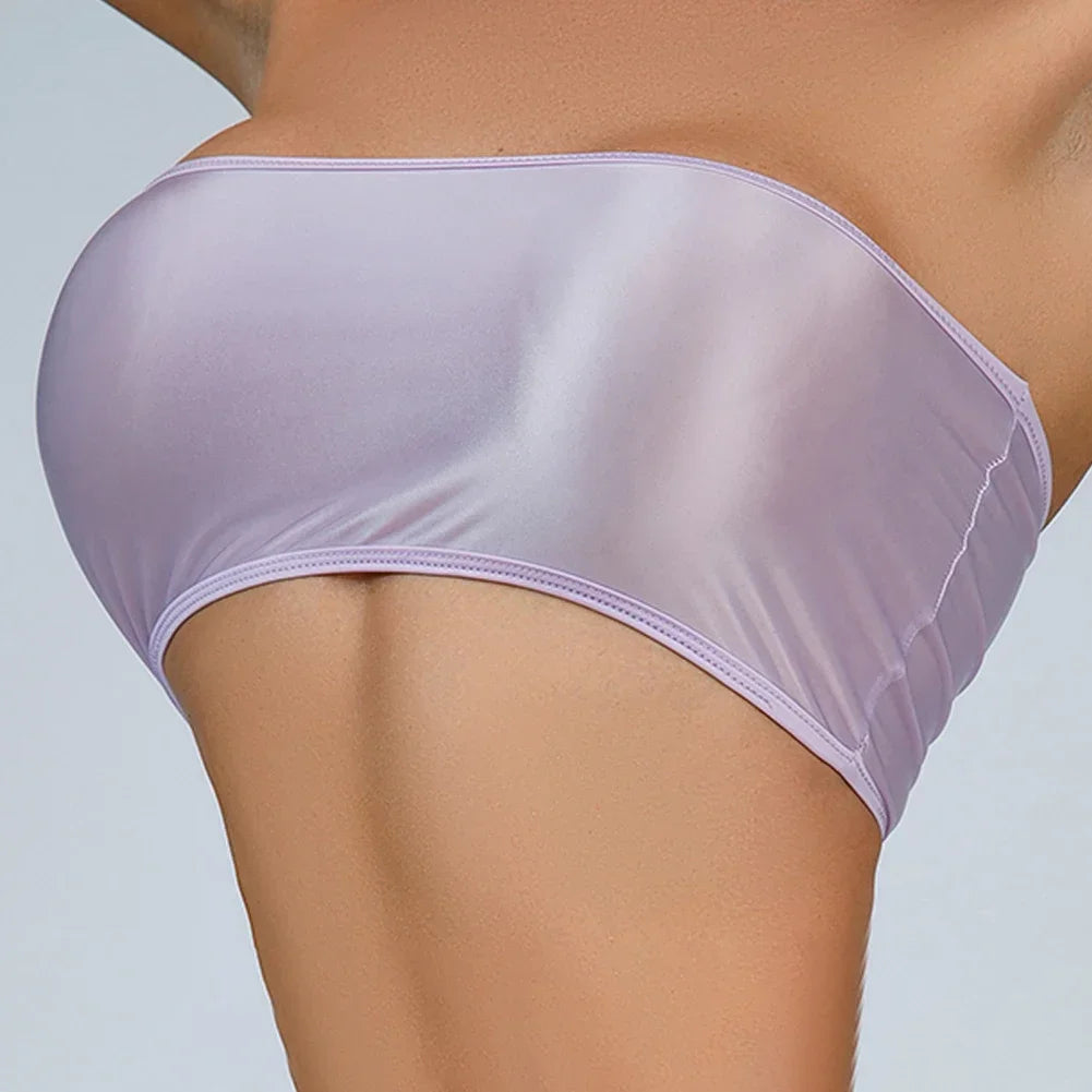 Women Ultra-thin High Elastic Oil Glossy Shiny Strapless Crop Tube Top Bra Tank Top T-Shirt Erotic Solid Female Lingerie Bras