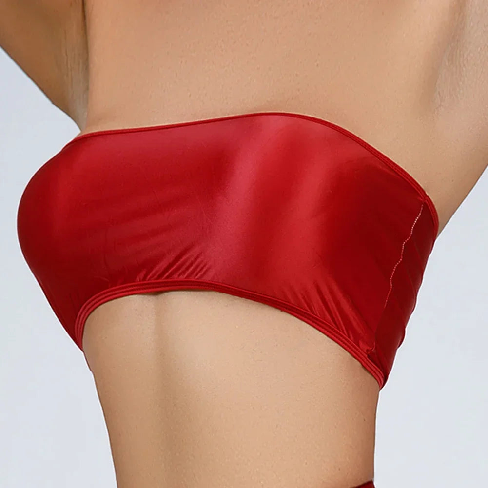 Women Ultra-thin High Elastic Oil Glossy Shiny Strapless Crop Tube Top Bra Tank Top T-Shirt Erotic Solid Female Lingerie Bras