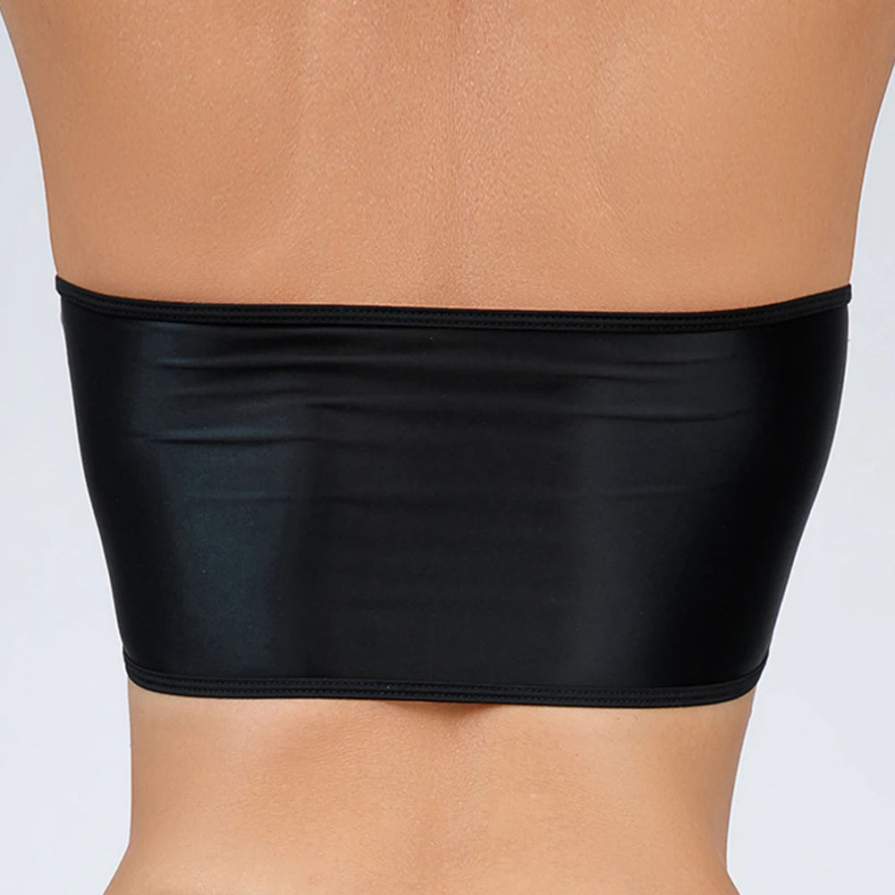 Women Ultra-thin High Elastic Oil Glossy Shiny Strapless Crop Tube Top Bra Tank Top T-Shirt Erotic Solid Female Lingerie Bras