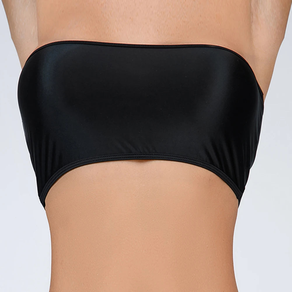 Women Ultra-thin High Elastic Oil Glossy Shiny Strapless Crop Tube Top Bra Tank Top T-Shirt Erotic Solid Female Lingerie Bras
